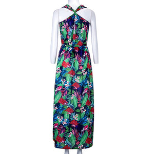 Summer Women Fashion Sexy Causal Elegant Sleeveless Floral Hollow-out Back Maxi Dress