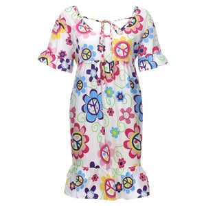 Bohemian Loose Flower Print Short-sleeved Ruffled Summer Mini Dress