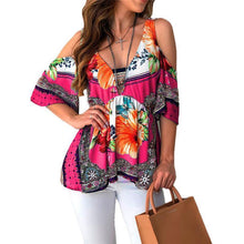 Load image into Gallery viewer, Summer Hot  Women Clothes  Casual Leisure Floral Shirt V Neck Tops Half Sleeve Blouse  Beach
