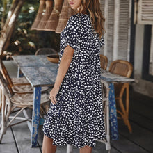 Load image into Gallery viewer, Women Loose O-neck Short Sleeve Dots Print Mini Dresses
