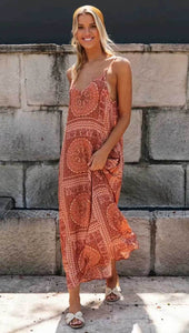 BOHO Inspired Long Boho Dress Sleeveless Straps Summer Dress V-neck Tunic Beach Women Dress