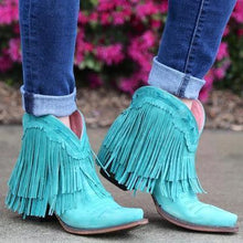 Load image into Gallery viewer, Women Slip On Retro Square Heel Solid Color Suede Boots Point Toe Tassel Shoes
