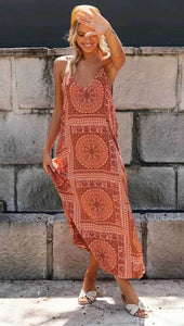 BOHO Inspired Long Boho Dress Sleeveless Straps Summer Dress V-neck Tunic Beach Women Dress