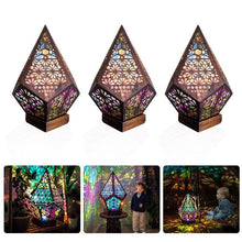Load image into Gallery viewer, Wooden Hollow LED Projection Night Lamp Bohemian Colorful Projector Desk Lamp Household Home Decor Holiday Atmosphere Lighting
