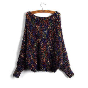 Casual Print Off-shoulder Long Bat Sleeve Women Sweaters