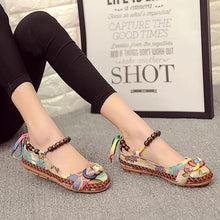 Load image into Gallery viewer, Bead Chain Knitting Butterflyknot For Women Vintage Retro National Wind Lace Up Flat Shoes
