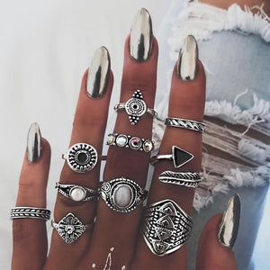 10PCS/Lot Fashion leaf Stone midi ring sets new vintage crystal opal knuckle rings for women anillos mujer jewelry