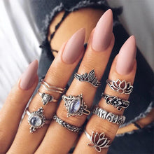 Load image into Gallery viewer, 10 pcs/lot vintage opal stone finger lotus ring set antique boho jewelry knuckle rings for Xmas party
