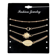 Load image into Gallery viewer, 4 pcs/set Tibetan jewelry boho style gold color chain leaf sunflower pattern bracelets set for party
