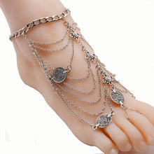 Load image into Gallery viewer, Bohemian punk retro wind metal multi-layer chain tassel coin anklet
