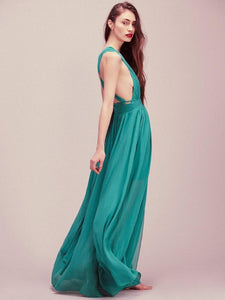 Bohemia style solid color backless evening dress