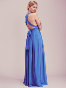 Bohemia style solid color backless evening dress