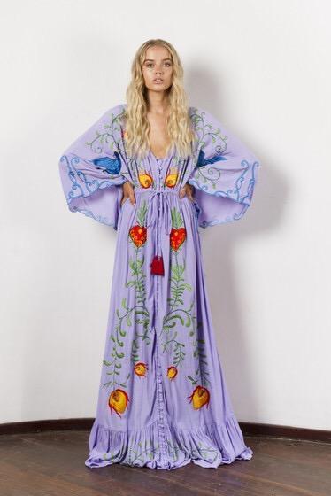 Summer New Arrival Flower embroidery V-neck large Morning glory sleeve dress Goddess dress