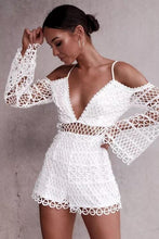 Load image into Gallery viewer, White Sexy Hollow V-neck Strap Lace Vacation Style Romantic Romper
