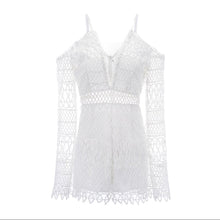 Load image into Gallery viewer, White Sexy Hollow V-neck Strap Lace Vacation Style Romantic Romper
