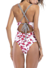 Load image into Gallery viewer, Flamingo Print Floral One Piece Monokini Swimwear
