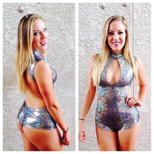 Load image into Gallery viewer, Bling Dazzling Holographic Sequins Backless Bodysuits Sexy One Piece Swimming Suits
