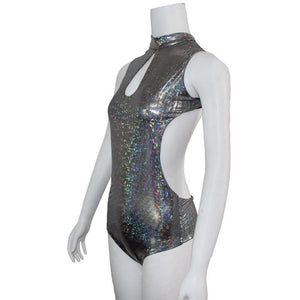 Bling Dazzling Holographic Sequins Backless Bodysuits Sexy One Piece Swimming Suits