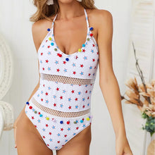 Load image into Gallery viewer, Hollow Bombom tassel hanging neck strap one-piece swimming
