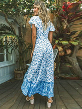 Load image into Gallery viewer, Jastie Vintage Floral Print Maxi Dress Summer Short Sleeve V-Neck Wrap Dresses Casual Beach Long Dress Boho Chic Women Vestidos

