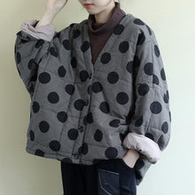 Load image into Gallery viewer, Women Polka Dot Parkas V-Neck Bat Sleeve Warm Coats Autumn/Spring New Button Loose Female Clothes Casual Parkas Coats
