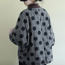 Load image into Gallery viewer, Women Polka Dot Parkas V-Neck Bat Sleeve Warm Coats Autumn/Spring New Button Loose Female Clothes Casual Parkas Coats
