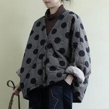 Load image into Gallery viewer, Women Polka Dot Parkas V-Neck Bat Sleeve Warm Coats Autumn/Spring New Button Loose Female Clothes Casual Parkas Coats

