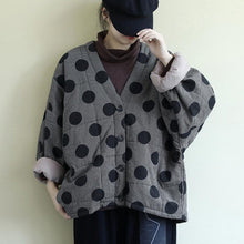 Load image into Gallery viewer, Women Polka Dot Parkas V-Neck Bat Sleeve Warm Coats Autumn/Spring New Button Loose Female Clothes Casual Parkas Coats
