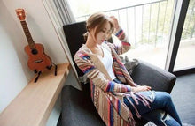 Load image into Gallery viewer, Ethnic Bohemian Striped Long Sleeve Tassel Knitted Cardigan Sweater
