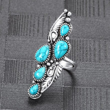 Load image into Gallery viewer, Tibetan Natural Stone Big Ring for Women Vintage Jewelry Ethnic Style Tibetan Silver Carved Pattern Wedding Party Big Rings

