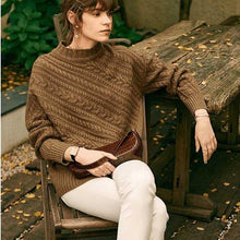 Load image into Gallery viewer, Knitted Sweater Women Long-Sleeves Pullover Loose Twist Thickening Ladies Top Solid Color Round Neck Pull Oversize Femme
