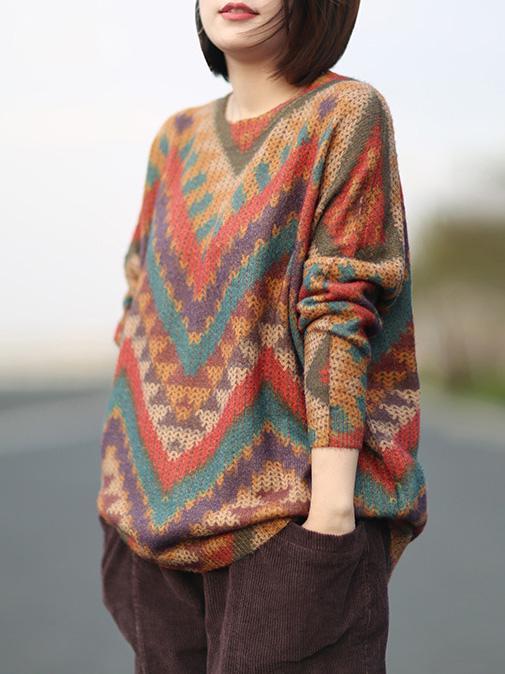 Knitting Loose Striped Colorful Sweater