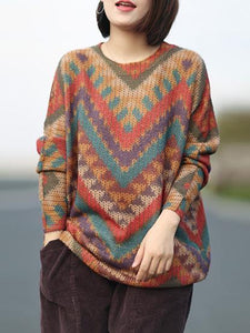 Knitting Loose Striped Colorful Sweater