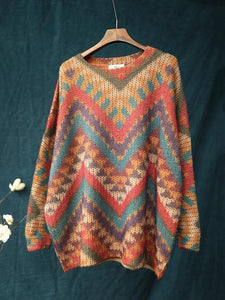 Knitting Loose Striped Colorful Sweater