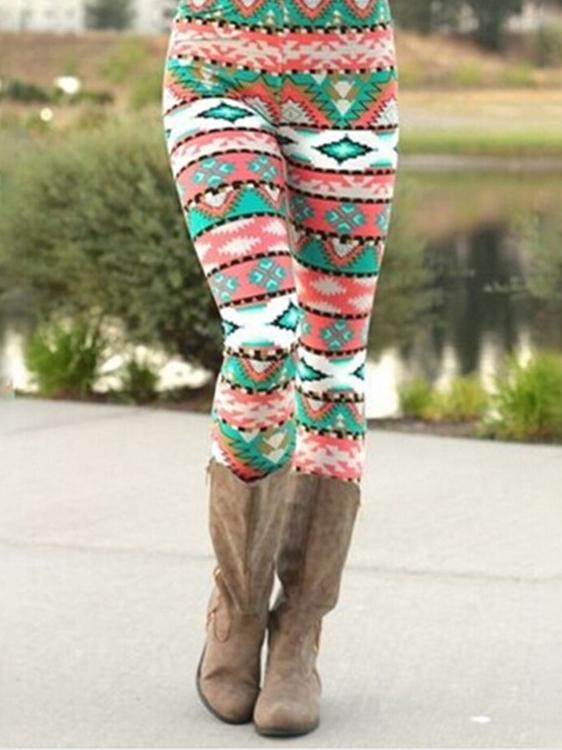 Green Geometric Pattern Christmas Warm Leggings