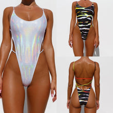 Load image into Gallery viewer, Bright Stripes Cover The Belly and Slim One-piece Bikini Woman
