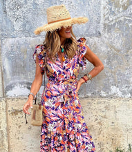 Load image into Gallery viewer, Summer casual women&#39;s print maxi dress sleeveless V-neck swing dress
