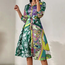 Load image into Gallery viewer, Vintage Fashion Lapel Long Sleeve Bow Tie Patchwork Dress
