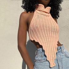 Load image into Gallery viewer, Sexy backless solid color turtleneck irregular knitted vest
