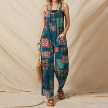 Load image into Gallery viewer, Women&#39;s loose print suspenders vintage casual cotton linen jumpsuit
