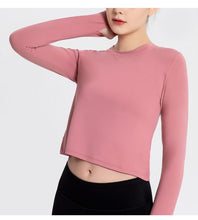 Load image into Gallery viewer, Sports Yoga Wear Women&#39;s Loose Slimming Blouse and Quick-drying Sportswear Solid Color Long-sleeved Yoga Wear with Hollow Back
