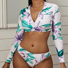 Load image into Gallery viewer, New Long-sleeve print sexy bikini zipper swimwear
