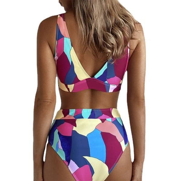 Split swimsuit women's geometric print multicolor sexy bikini