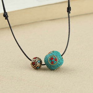 Vintage Nepalese Beads, Pair Necklaces, Ancient Style Clothing Accessories, Round Beads, Sweater Chains, Simple Pendant