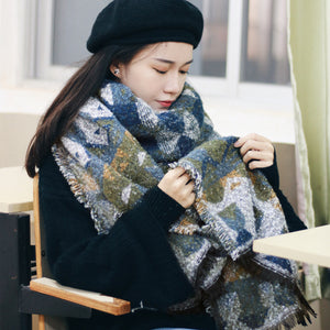 Blue scarf women's winter thick dual-purpose shawl ethnic style oversized blanket type