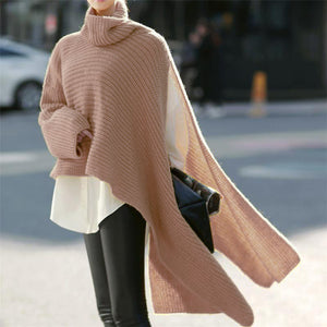 Long sleeve turtleneck sweater, knitted jumper, loose windbreaker