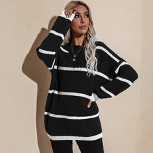 Load image into Gallery viewer, Loose round neck striped pullover knitted sweater
