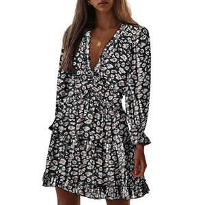 Dress open back chiffon waist sexy high waist long sleeve floral skirt women