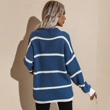 Load image into Gallery viewer, Loose round neck striped pullover knitted sweater
