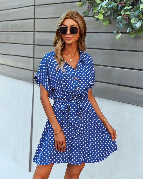 Polka-dot nipped-in dress summer A-line dress